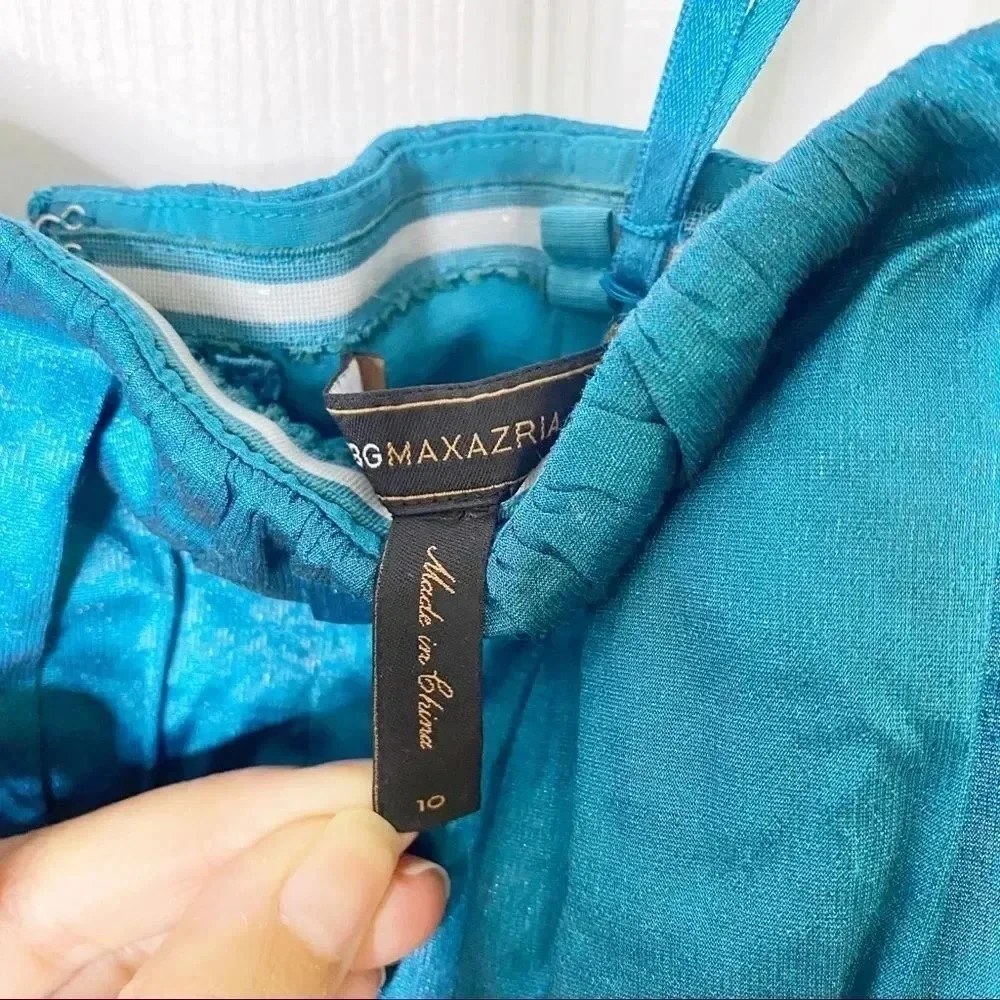 BCBGMAXAZRIA CYAN Crinkle‎ Ruched Mini Dress 90s Y2K Sz 10
